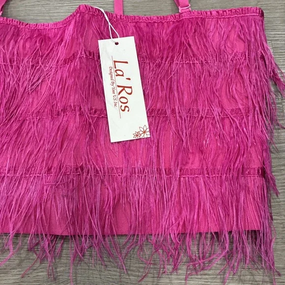 La' Ros Pink Feather Fringed Crop Tube Top | Size L | NWT! - Picture 2 of 4